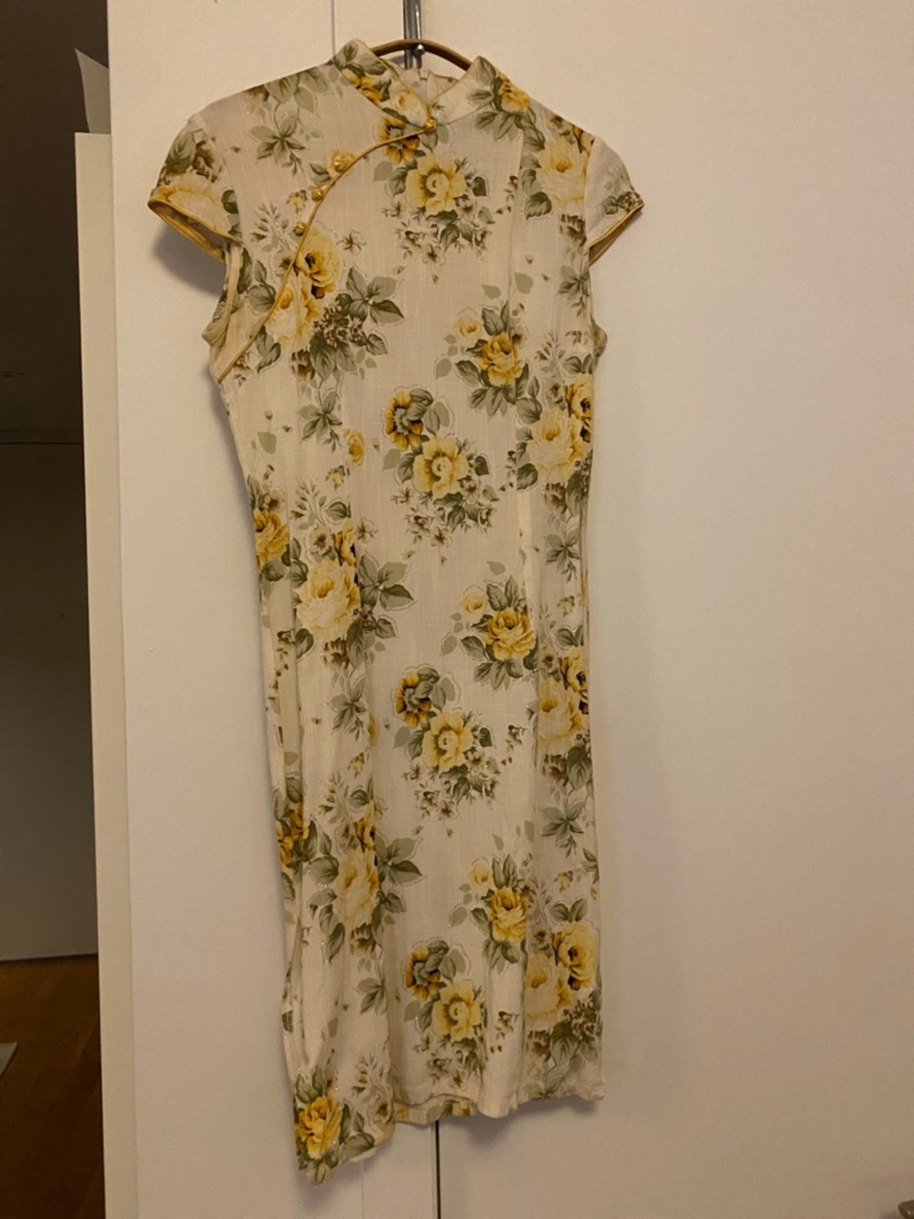 Floral Yellow Cheongsam-Style Women's Dress